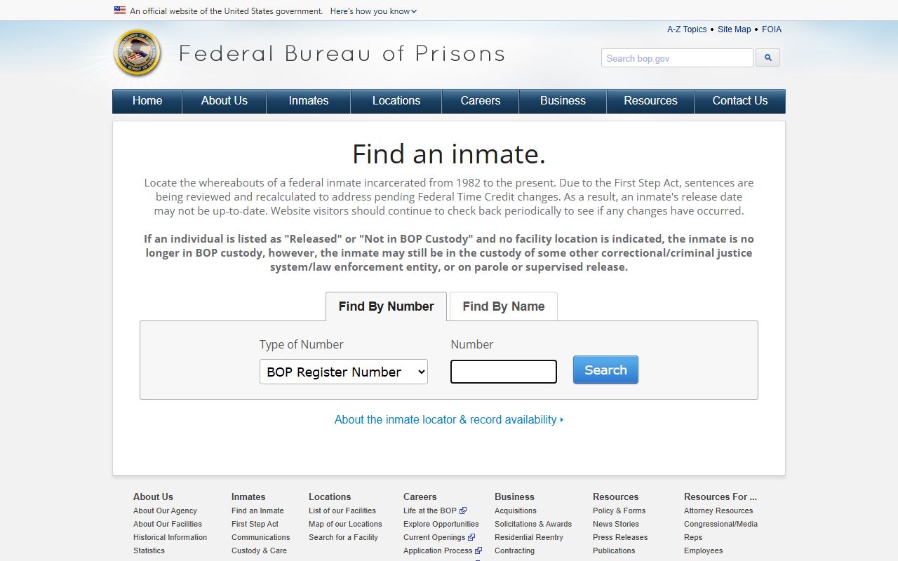 Federal Bureau of Prisons inmate locator for federal Putnam County cases