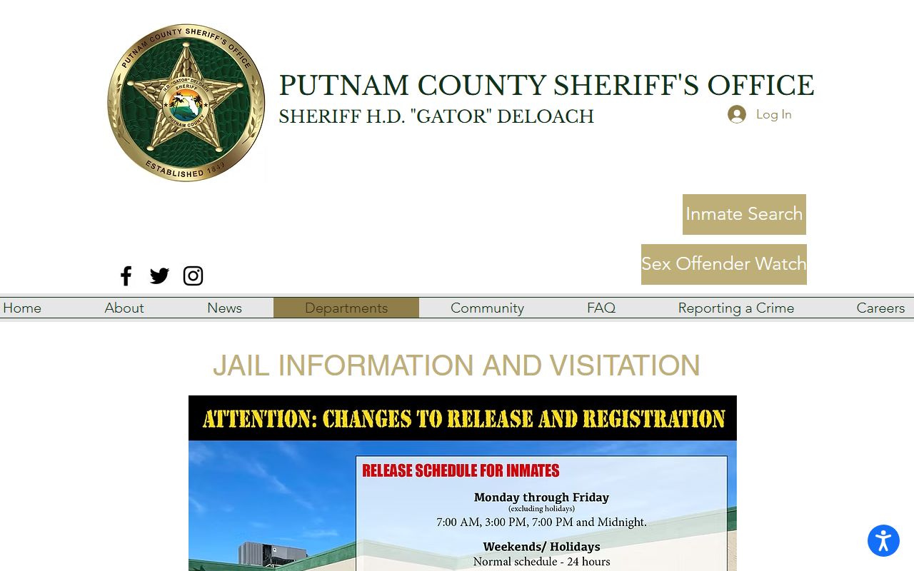 Putnam County Jail visitation, mail, and commissary information